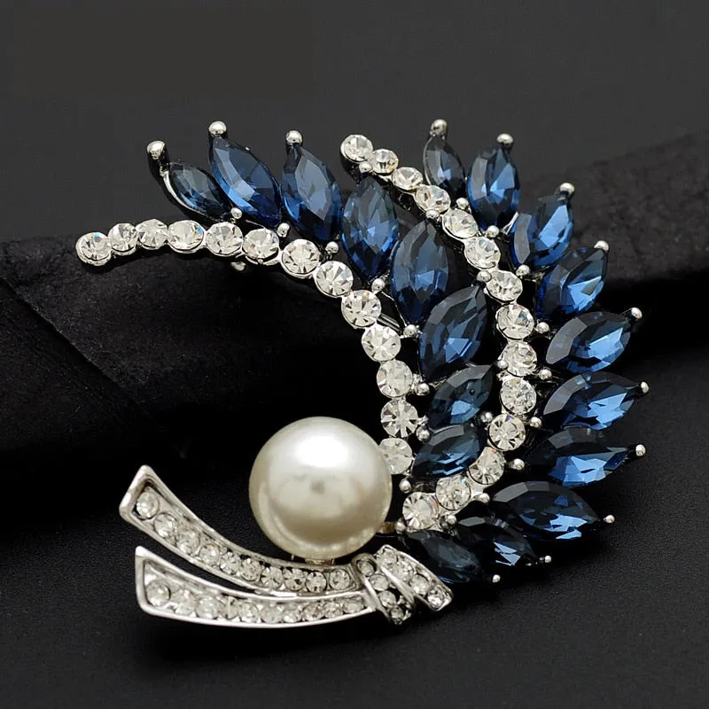Luxury Clear Blue Red Crystal Wheat Brooch For Women