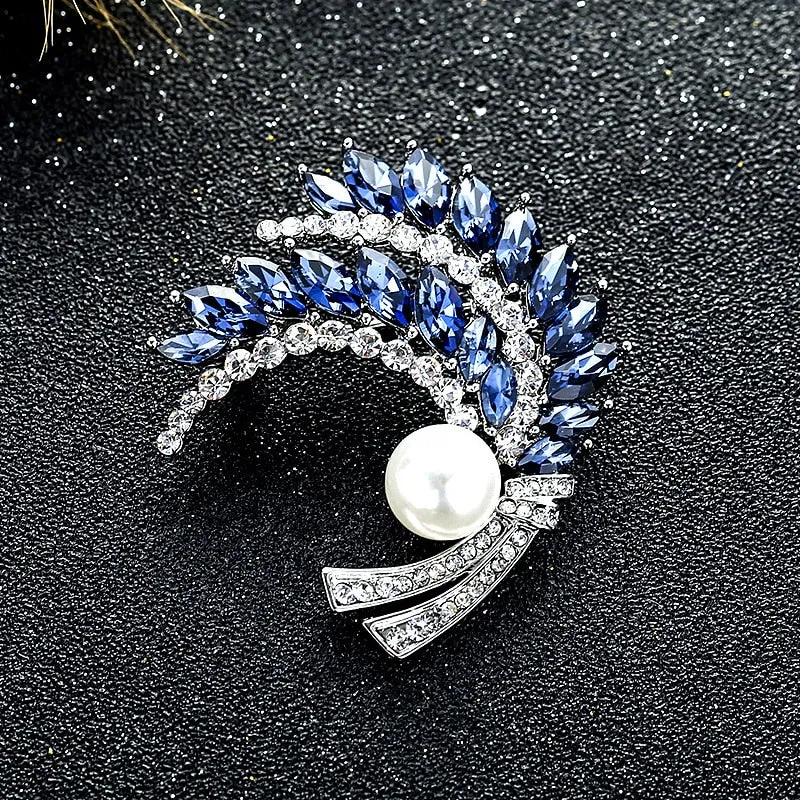 Luxury Clear Blue Red Crystal Wheat Brooch For Women