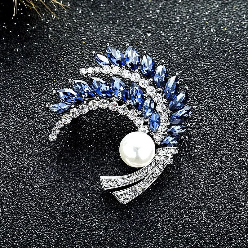 Luxury Clear Blue Red Crystal Wheat Brooch For Women