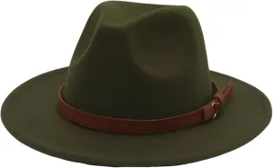 Men's Outdoor Classic Wide Brim Fedora Hats for Women Men Vintage Dress Jazz Cap with Belt