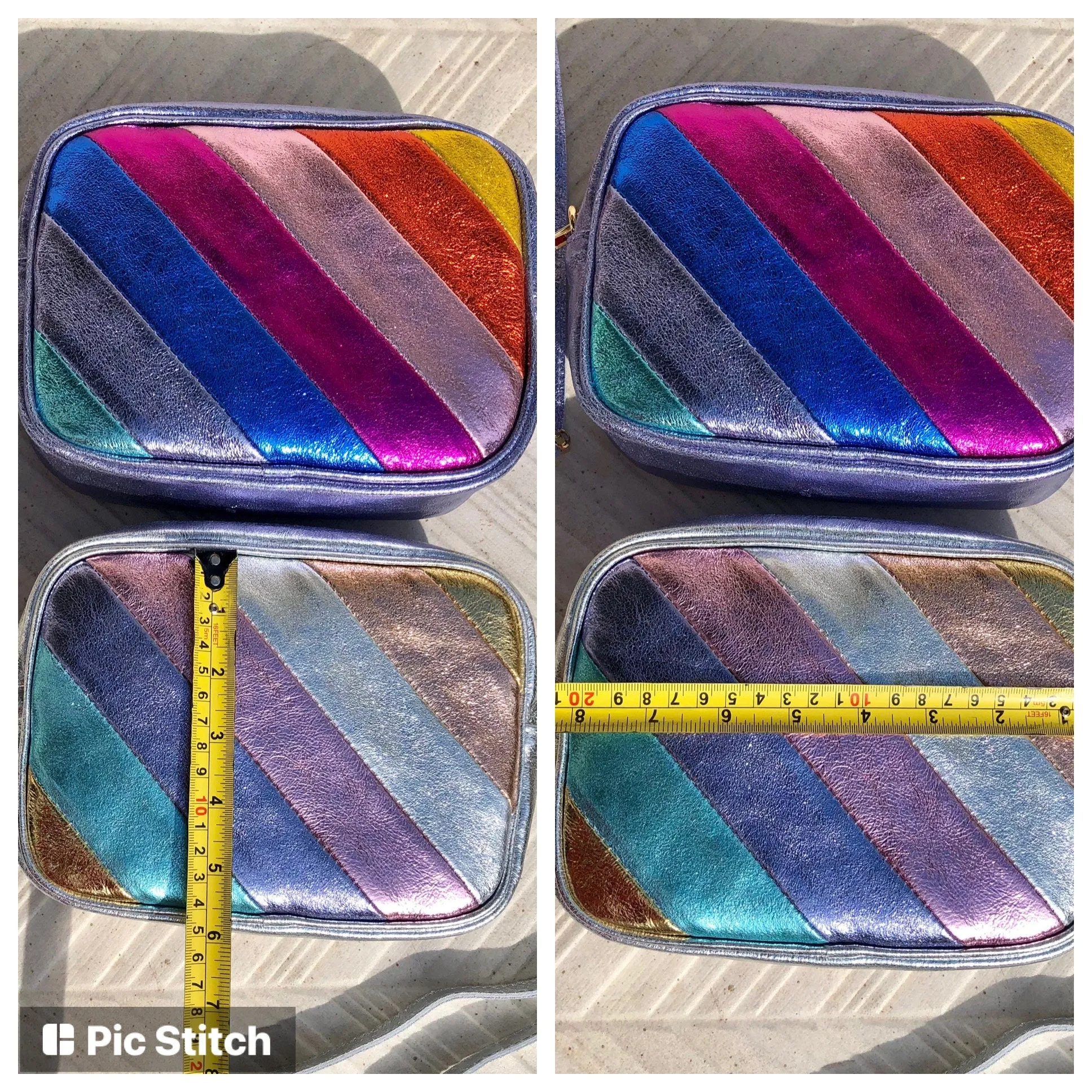 Metallic shine leather bag in GOLD, pink, green and blue. Reversible cross body / shoulder bag in GENUINE leather. Adjustable  strap.