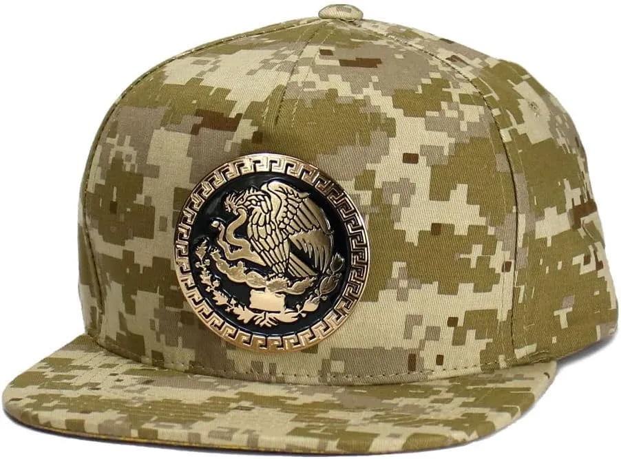 Mexico Hat Metallic Golden Federal Logo Mexican Eagle Aguila Snapback Flat Bill Baseball Cap