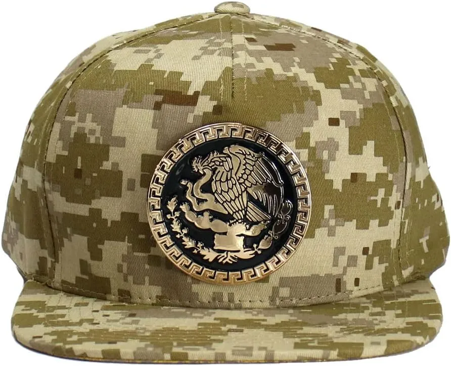 Mexico Hat Metallic Golden Federal Logo Mexican Eagle Aguila Snapback Flat Bill Baseball Cap