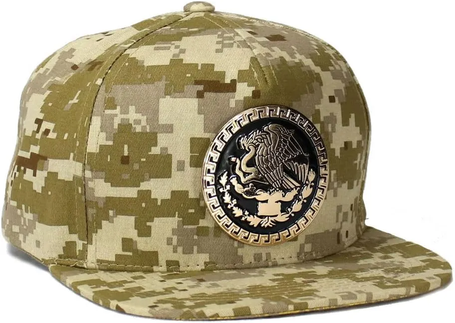 Mexico Hat Metallic Golden Federal Logo Mexican Eagle Aguila Snapback Flat Bill Baseball Cap