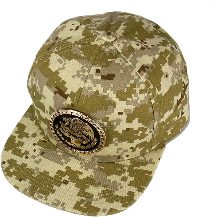 Mexico Hat Metallic Golden Federal Logo Mexican Eagle Aguila Snapback Flat Bill Baseball Cap