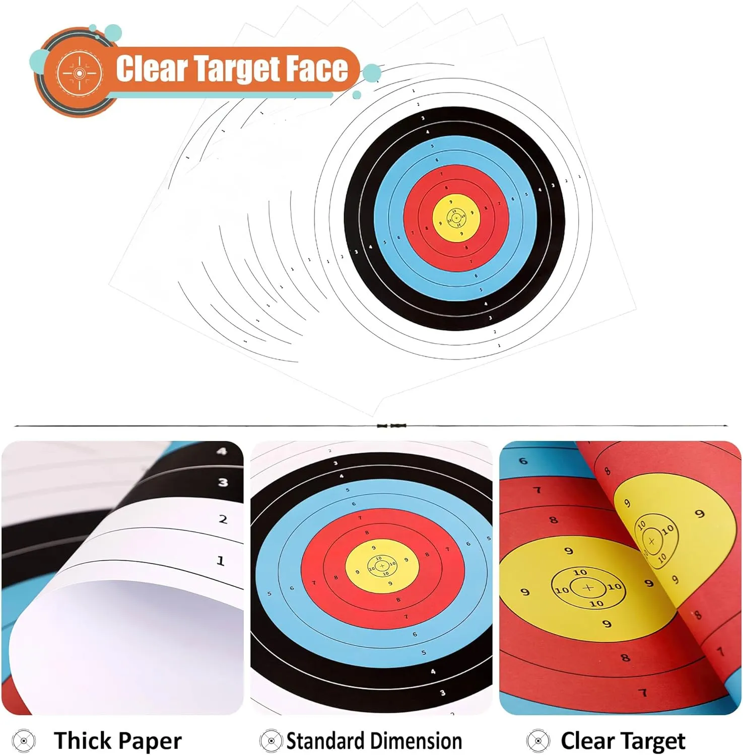MOLFUJ Archery Targets Paper, 20pcs/50pcs Bow and Arrow Targets for Hunting Backyard, Archery Target Practice Accessories(10 Rings/5 Rings,16x16/15.7x15.7in)