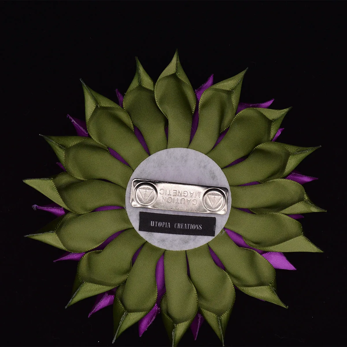 **NEW** Purple Violet & Green Ribbon Flower Brooch