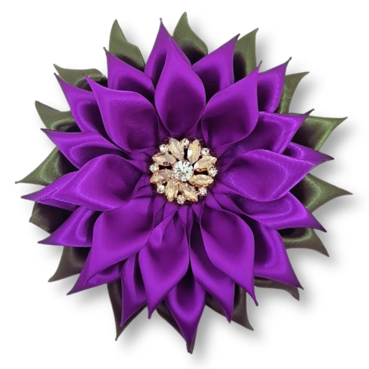 **NEW** Purple Violet & Green Ribbon Flower Brooch