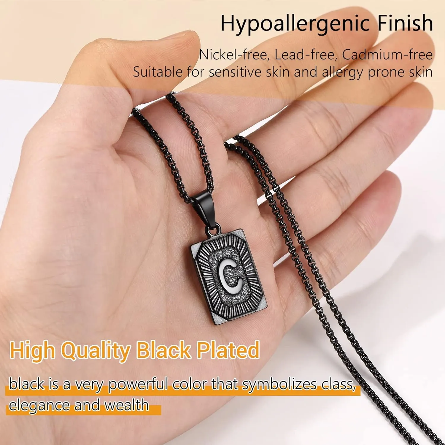 PROSTEEL Stylish Initial Necklace, Capital Letter Necklace A to Z, Silver/Gold/Black Tone, Customize Text Available, Box Chain 20-22 inch Adjustable
