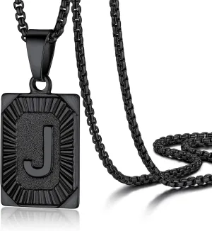 PROSTEEL Stylish Initial Necklace, Capital Letter Necklace A to Z, Silver/Gold/Black Tone, Customize Text Available, Box Chain 20-22 inch Adjustable