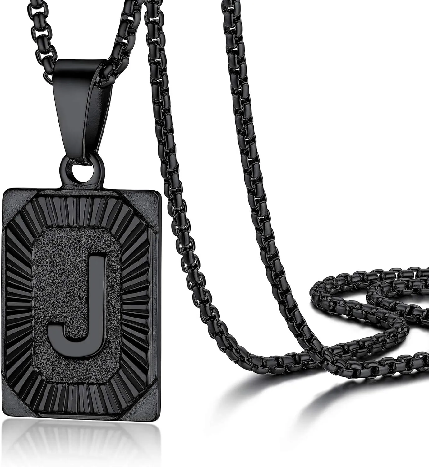 PROSTEEL Stylish Initial Necklace, Capital Letter Necklace A to Z, Silver/Gold/Black Tone, Customize Text Available, Box Chain 20-22 inch Adjustable