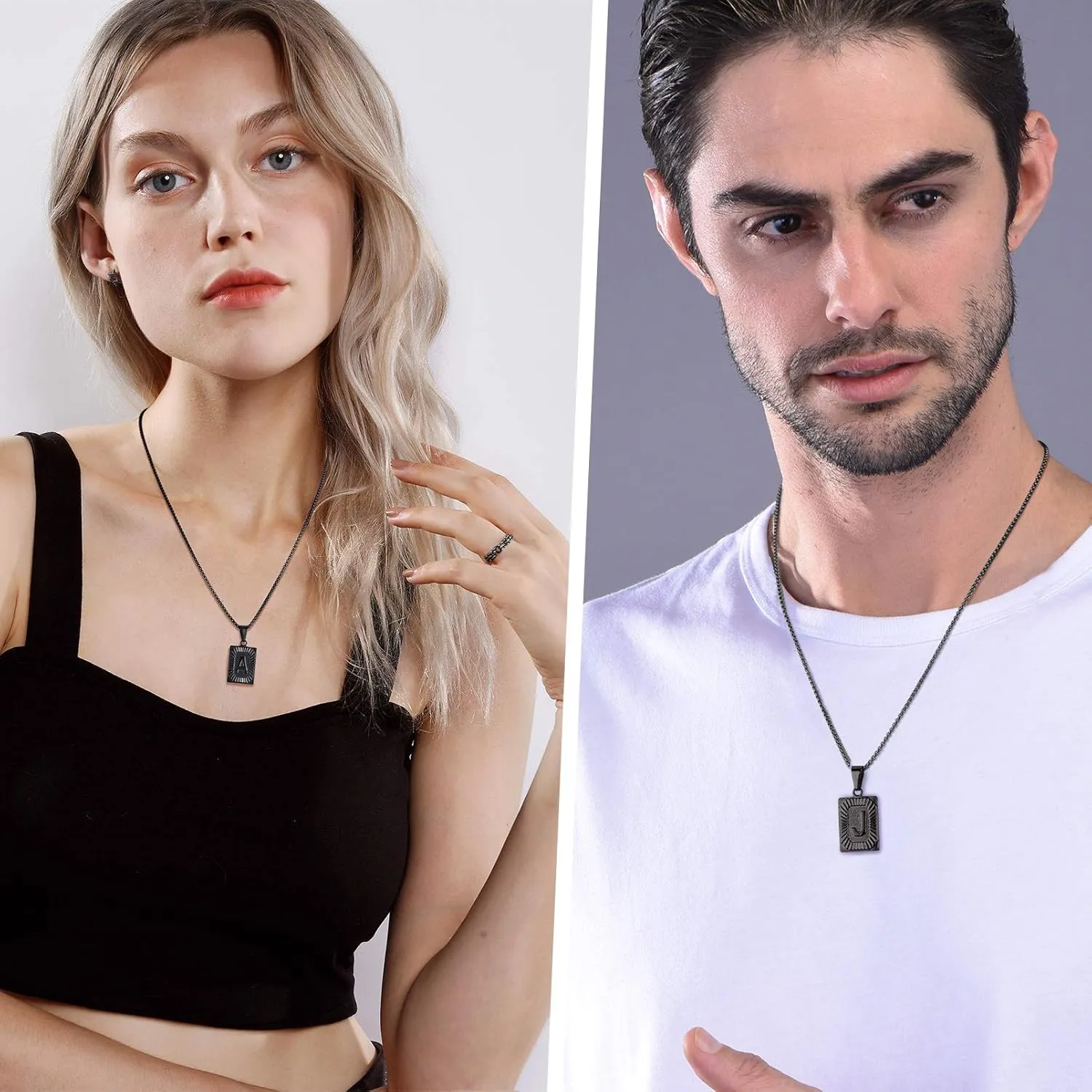 PROSTEEL Stylish Initial Necklace, Capital Letter Necklace A to Z, Silver/Gold/Black Tone, Customize Text Available, Box Chain 20-22 inch Adjustable
