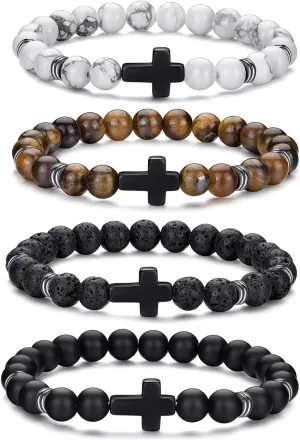 RANKEEF Tiger Eye Bracelet For Men 8MM Natural Stone Stretch Adjustable Black Crystal Beaded Bracelet for Men Women Gifts