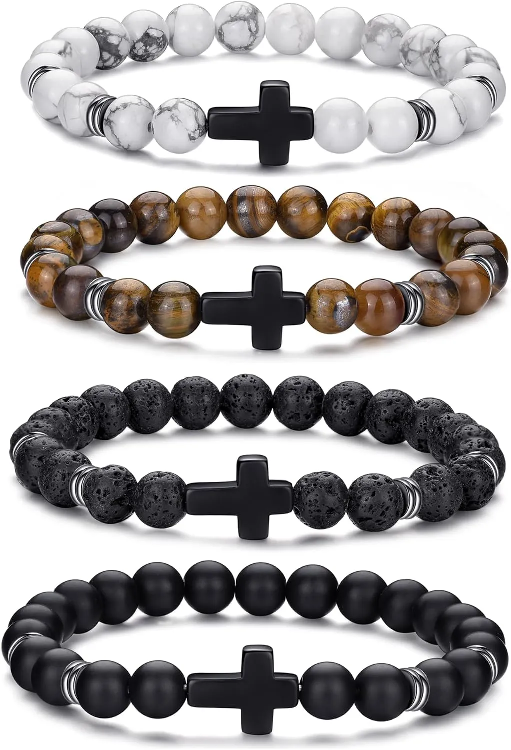 RANKEEF Tiger Eye Bracelet For Men 8MM Natural Stone Stretch Adjustable Black Crystal Beaded Bracelet for Men Women Gifts