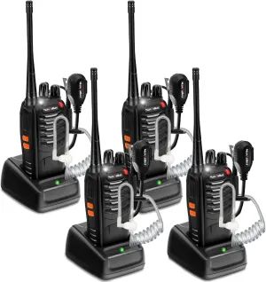 Rechargeable Walkie Talkies Long Range: MaxTalker MT-8S Walkie Talkies with Earpiece, Two Way Radio with 1500mAh Battery with Type-C Charging Walkie Talkie for Adults Business Family, 4 Pack