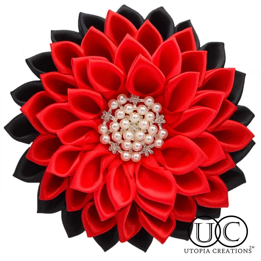 Red and Black Flower Corsage Brooch "Cicely"