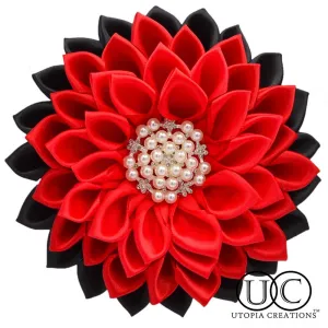 Red and Black Flower Corsage Brooch "Cicely"