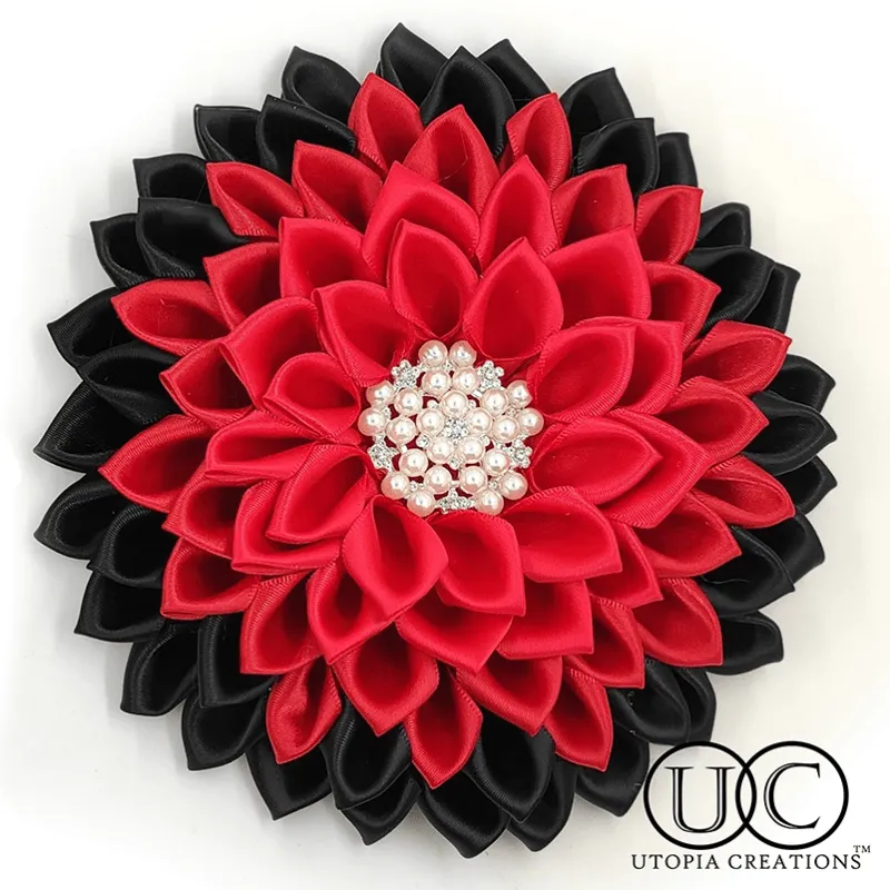 Red and Black Flower Corsage Brooch "Cicely"