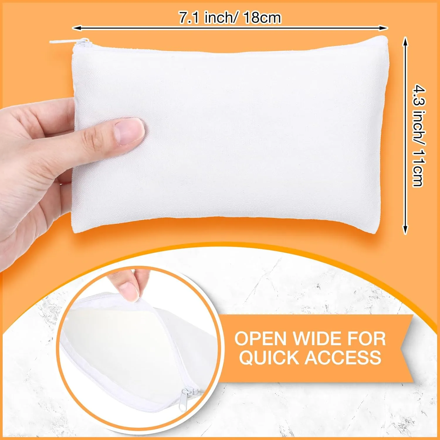 Reginary 80 Pack Canvas Zipper Makeup Bags Bulk Pencil Pouches Blank DIY Craft Canvas Cosmetic Bag Pouch with Zipper for Makeup Cosmetic Toiletry Stationary Storage (All White)