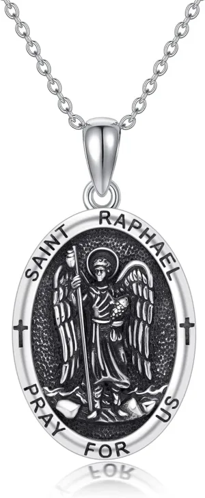 Religion Jewelry 925 Sterling Silver Saint Raphael/Saint Joseph/Virgin Mary/Saint Christopher/Saint Jude/Santa Muerte/Saint Brendan Medal Pendant Protection Gifts for Men Women