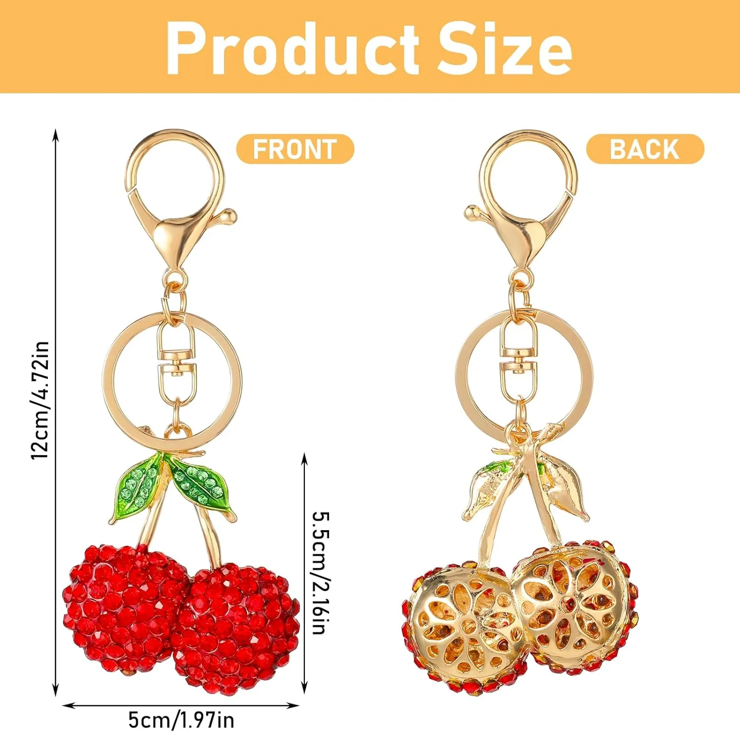 Rhinestone Cherry Keychain Cute Sparkling Fruit Cherry Bag Charms