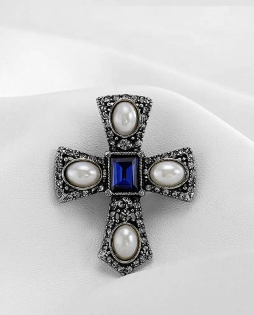 Royal cross brooch vintage look silver plated celebrity broach queen pin k42 new