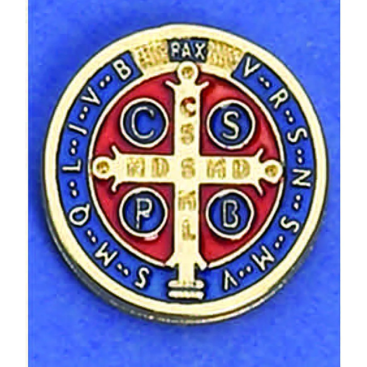 Saint Benedict Lapel Pin - Gold Tone with Dark Blue/Red Enamel - Pack of 6