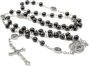 Saint Michael Necklace for Men Women,St Michael The Archangel Pendant for Religious Gifts,Catholic Black Rosary Beads First Confirmation Gifts for Teenage Boys,Rosarios Catolicos Para Hombre Mujer