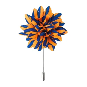 Silk Flower Lapel Pin, Blue and Orange Stripes