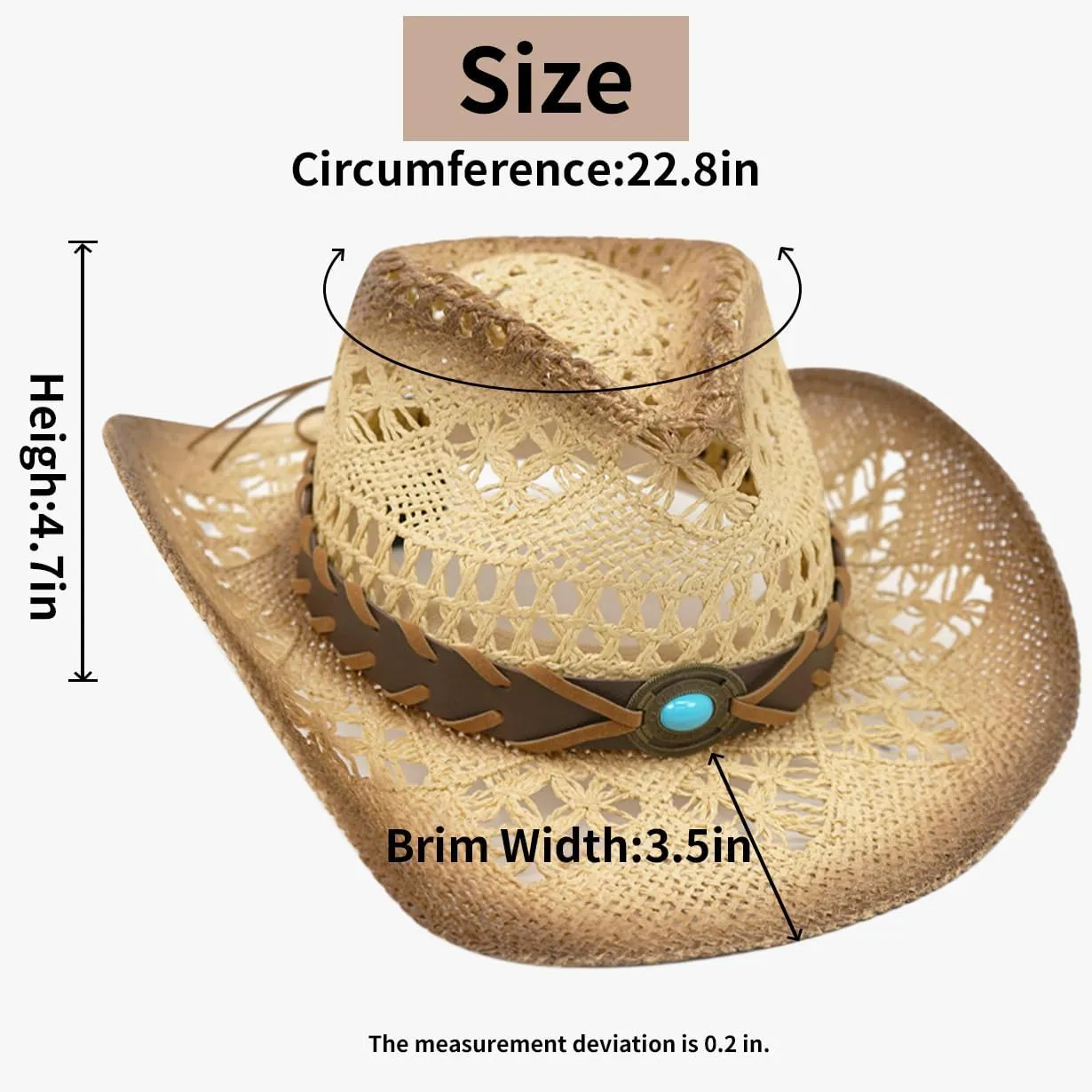 Straw Cowboy Hats for Women & Men, Boho Wide Brim Cowgirl Hat with Decorative Bands Hats for Western Outfit