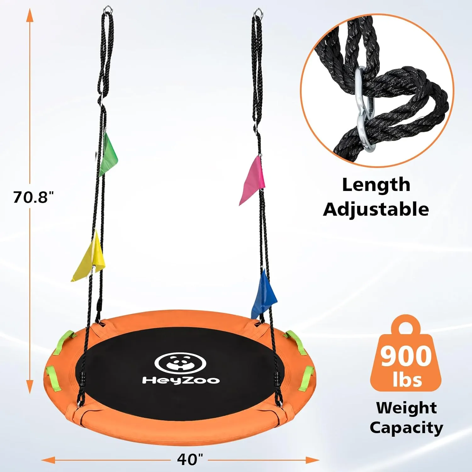 Tree Swing, Saucer Swing 40 Inch for Kids, 900lbs Weight Capacity, with Adjustable Hanging Straps, for Backyard and Outdoor Playground, Orange