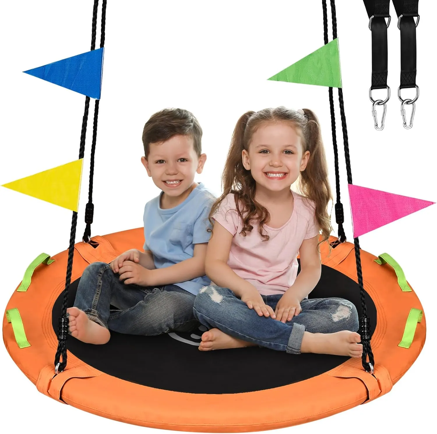 Tree Swing, Saucer Swing 40 Inch for Kids, 900lbs Weight Capacity, with Adjustable Hanging Straps, for Backyard and Outdoor Playground, Orange