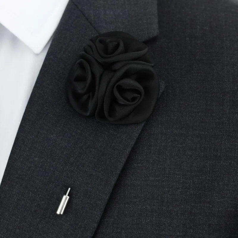 Triple Rose Lapel Pin, Black