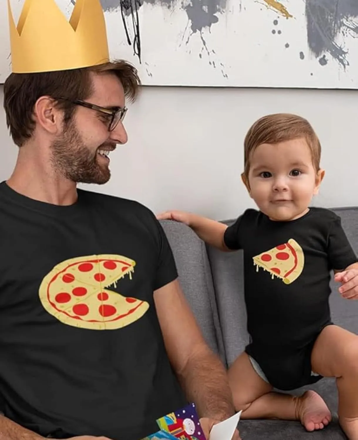 Tstars Pizza Pie & Slice Dad and Baby Matching Outfits | Father's Day Dad T-Shirt and Infant Bodysuit