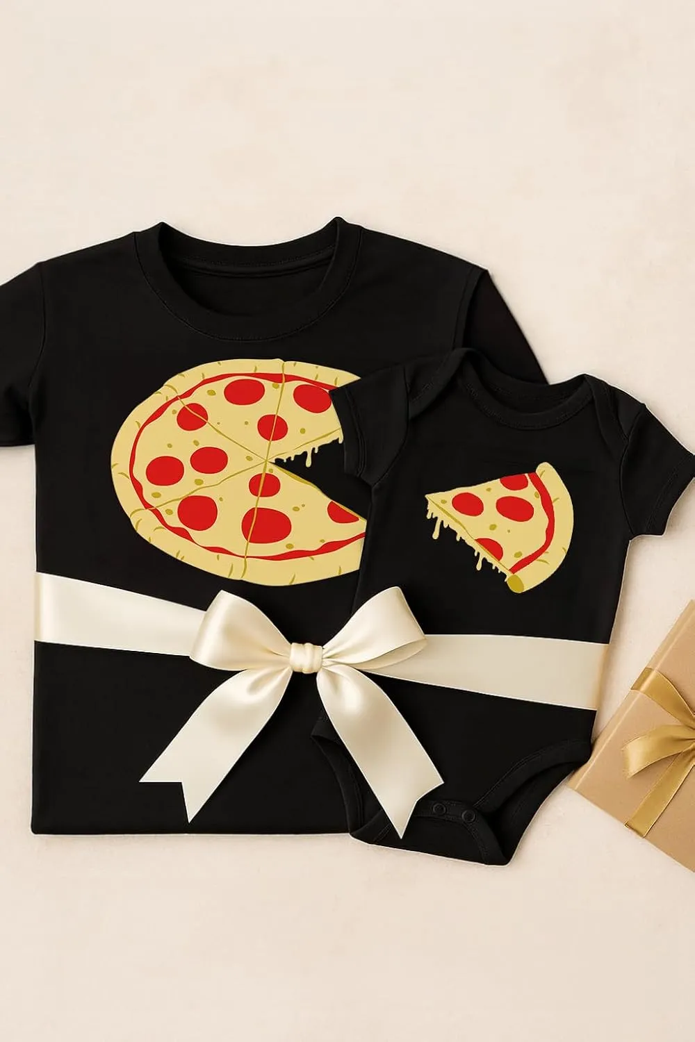 Tstars Pizza Pie & Slice Dad and Baby Matching Outfits | Father's Day Dad T-Shirt and Infant Bodysuit