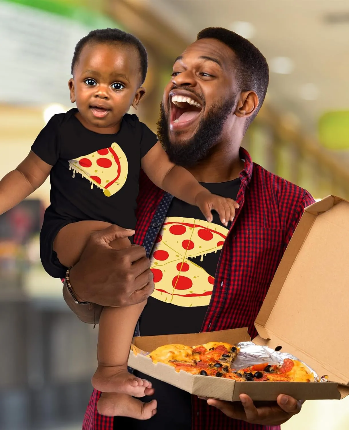Tstars Pizza Pie & Slice Dad and Baby Matching Outfits | Father's Day Dad T-Shirt and Infant Bodysuit