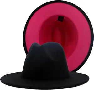 Unisex Two Colors Fedora Hats for Men Women Vintage Wide Brim Church Panama Jazz Cap for Party Wedding