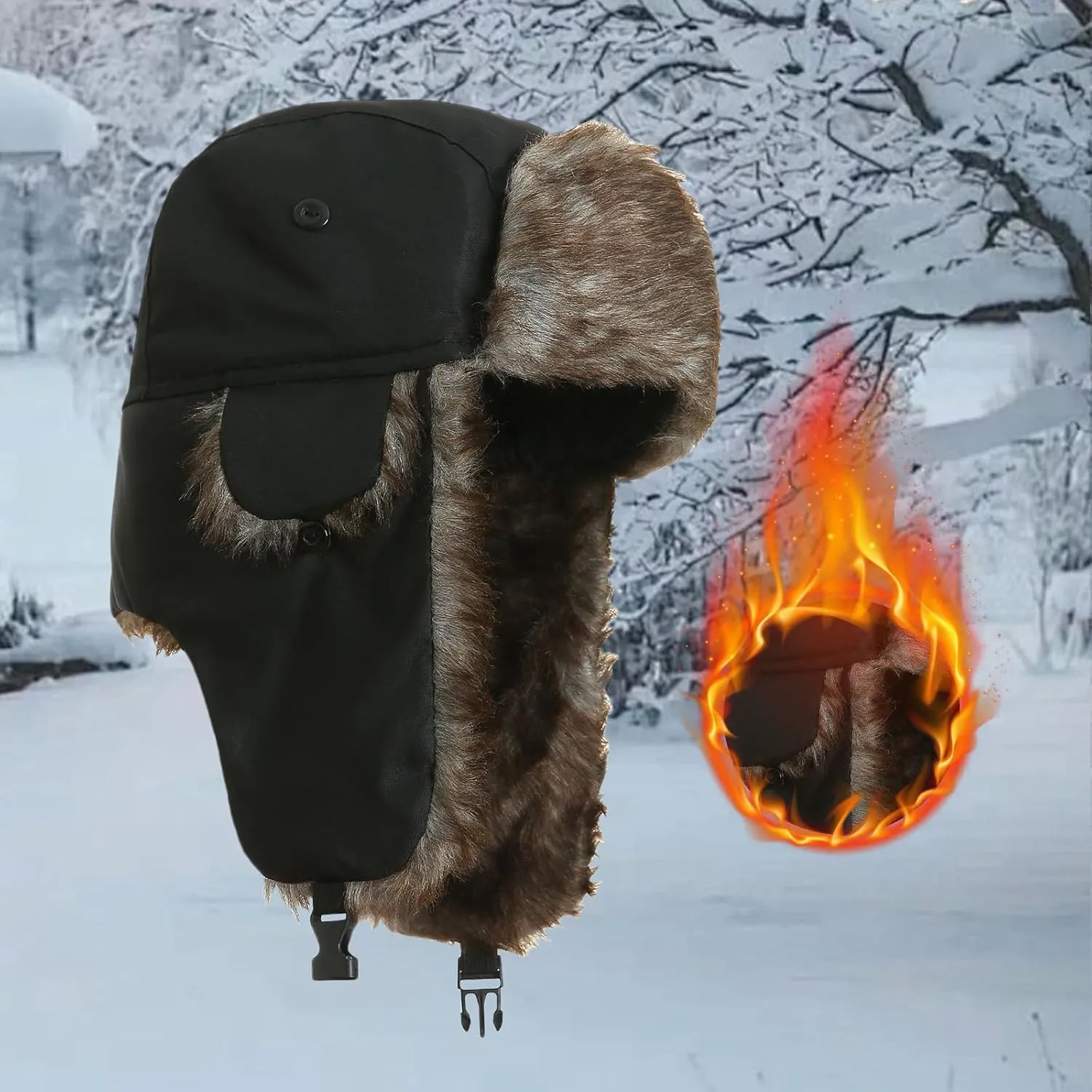 Ushanka Hat for Men Women Faux Fur Trapper Hat with Ear Flaps, Windproof Waterproof Russian Hats