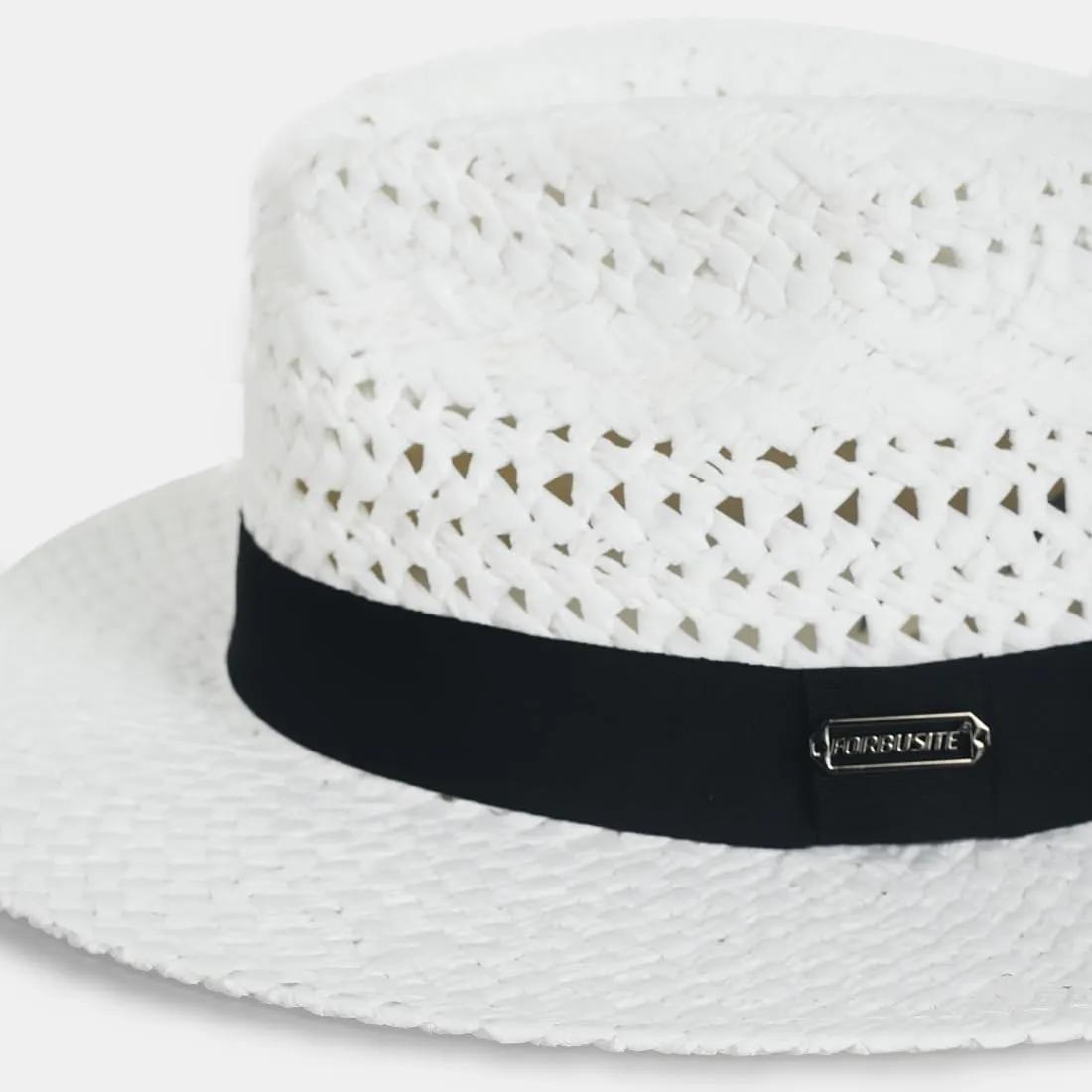 Vented Panama Fedora Sun Hat for Men Women, Black Ribbon and Patterned Weave Accent