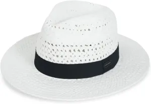 Vented Panama Fedora Sun Hat for Men Women, Black Ribbon and Patterned Weave Accent