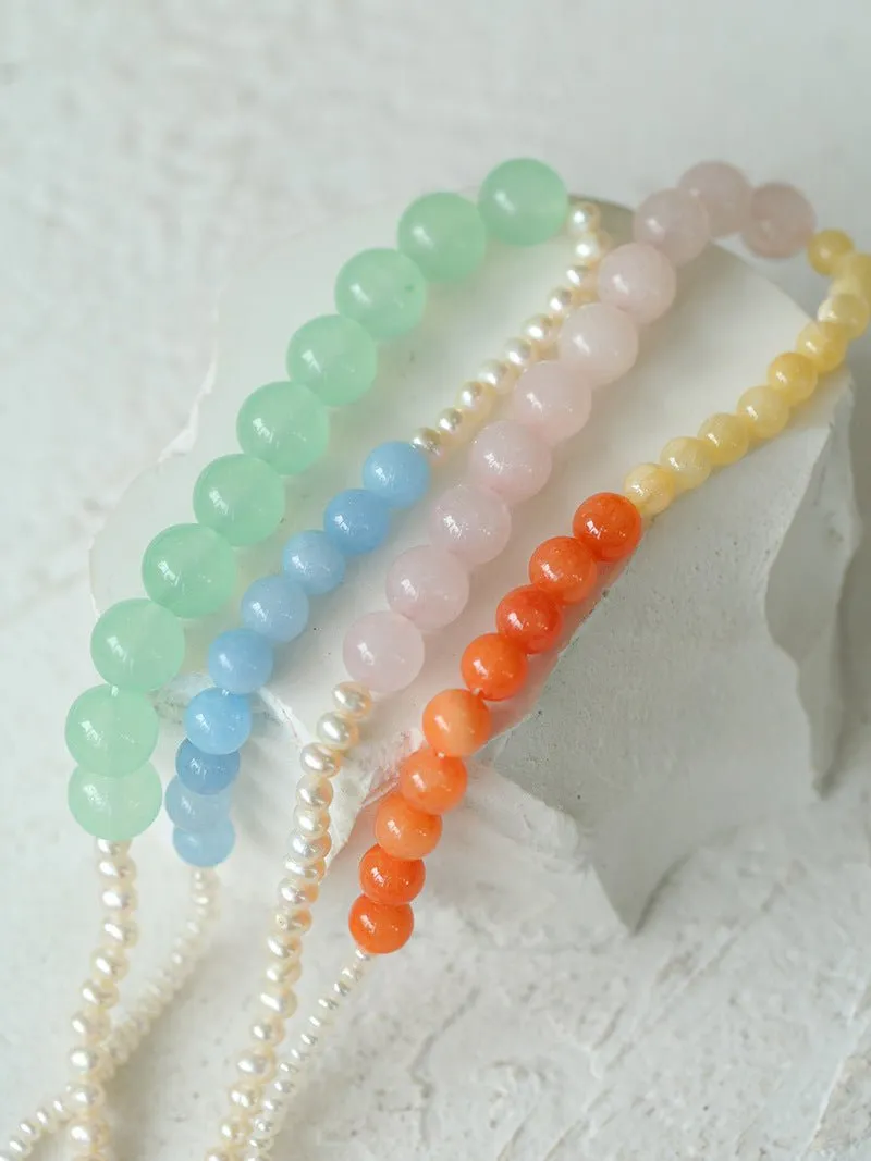 Vibrant Multicolored Gemstone and Pearl Beaded Necklace-Blue Green Necklace