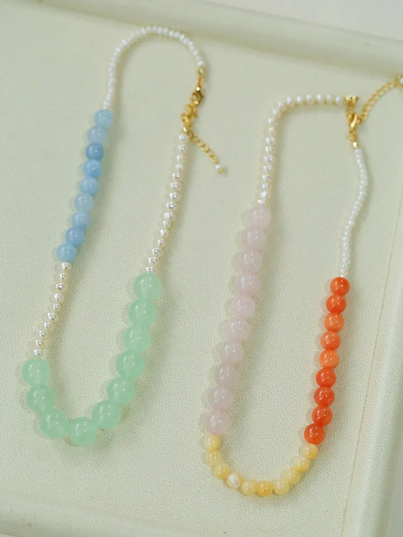 Vibrant Multicolored Gemstone and Pearl Beaded Necklace-Blue Green Necklace