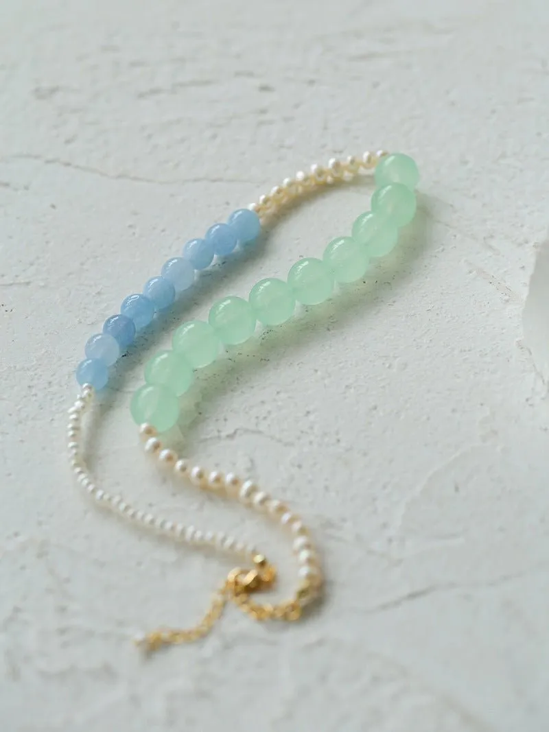 Vibrant Multicolored Gemstone and Pearl Beaded Necklace-Blue Green Necklace