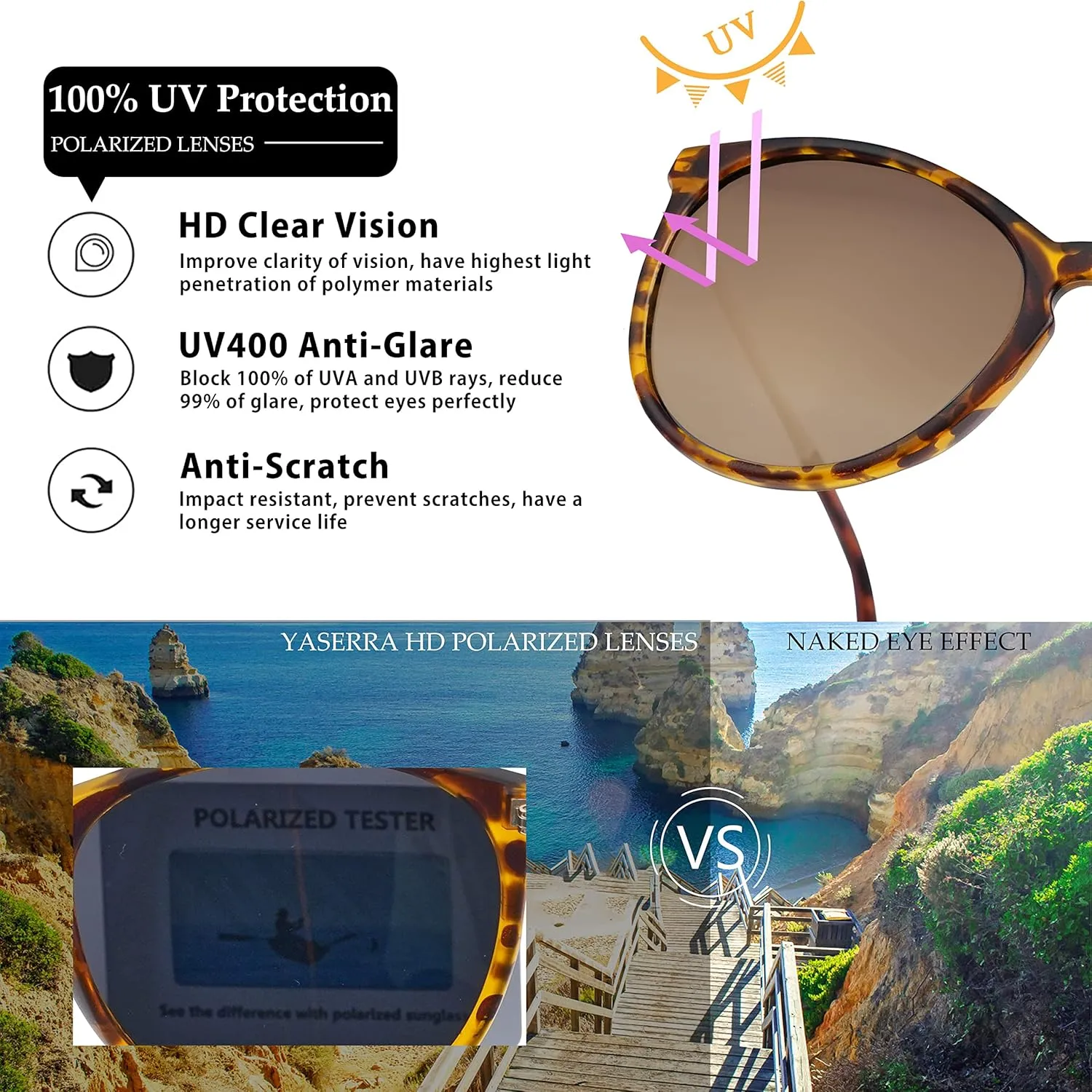 Vintage Round Polarized Sunglasses for Women Men Classic Retro Trendy Designer Style Sun Glasses UV400 Protection