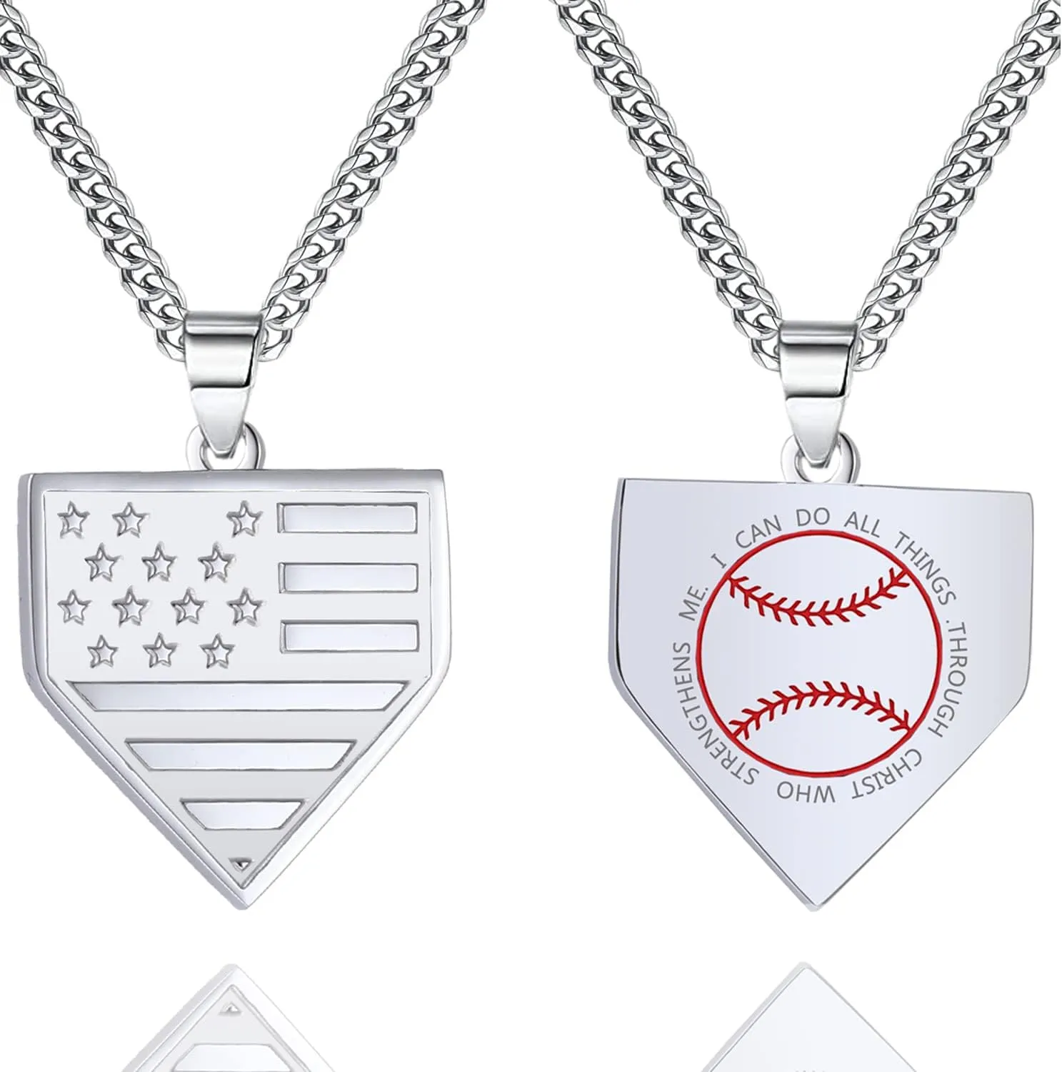 WIGERLON Baseball Home Plate Necklace,Baseball Gifts for Men- Home Plate Necklaces with USA Flag and Philippians 4:13 I CAN DO All Things