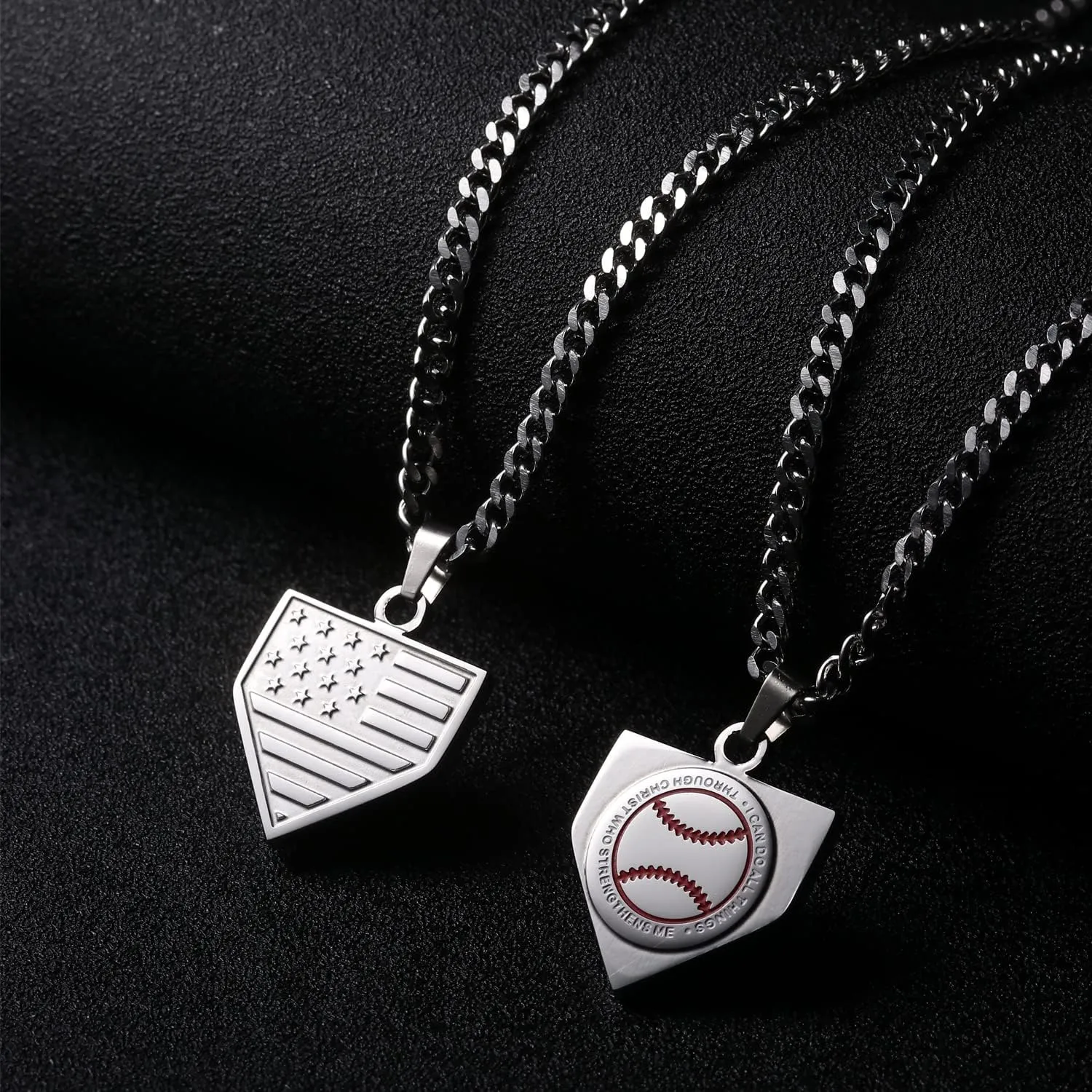 WIGERLON Baseball Home Plate Necklace,Baseball Gifts for Men- Home Plate Necklaces with USA Flag and Philippians 4:13 I CAN DO All Things