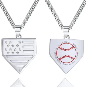 WIGERLON Baseball Home Plate Necklace,Baseball Gifts for Men- Home Plate Necklaces with USA Flag and Philippians 4:13 I CAN DO All Things