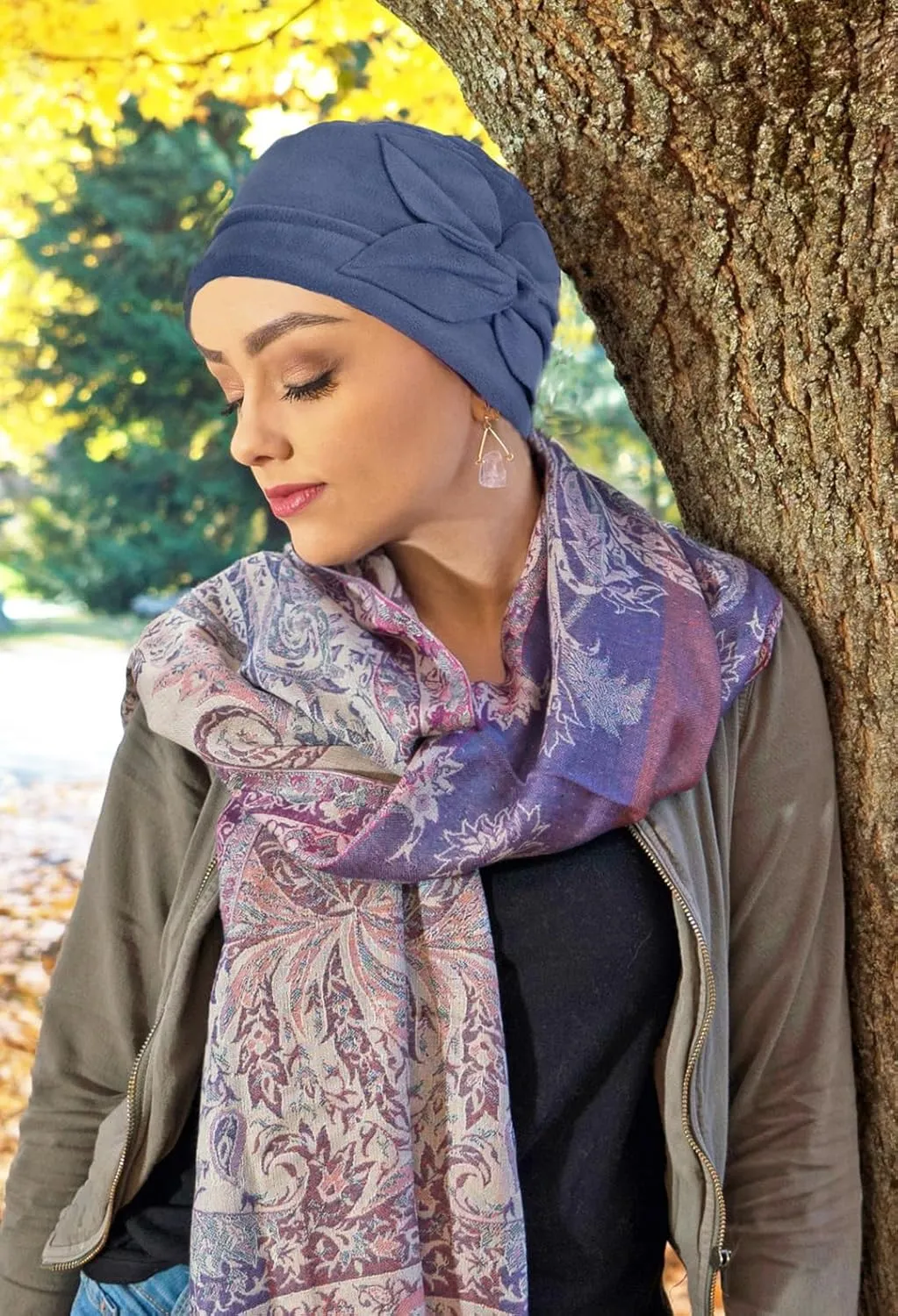 Womens Hat Fleece Beanie Cloche Cancer Headwear Chemo Ladies Winter Head Coverings Butterfly