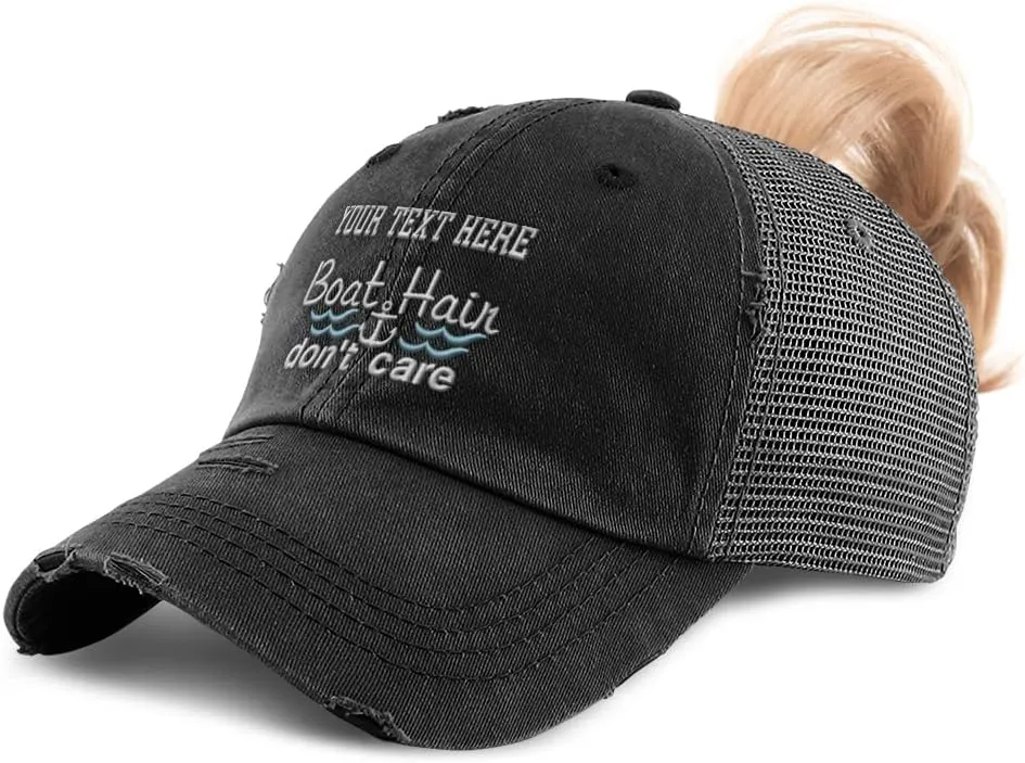 Womens Ponytail Cap Boat Hair Don't Care Style B Yacht Distressed Trucker Caps