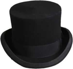 Wool Flat Man Top Hat Fashion Fedora Hats Panama Magician Hats Steampunk Unisex Elegant Party Hat,Black-One Size